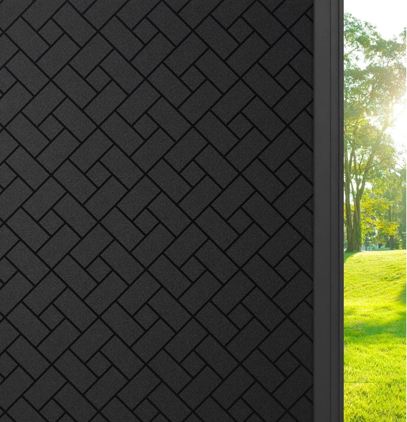 SUNBIRD Total Blackout Privacy Window Film Cover 100% Light Blocking No Glue Black Window Tint for Home Room Darkening Easy Removal (24 X 48 Inch_2Pcs,Brick Blackout)-Static Cling