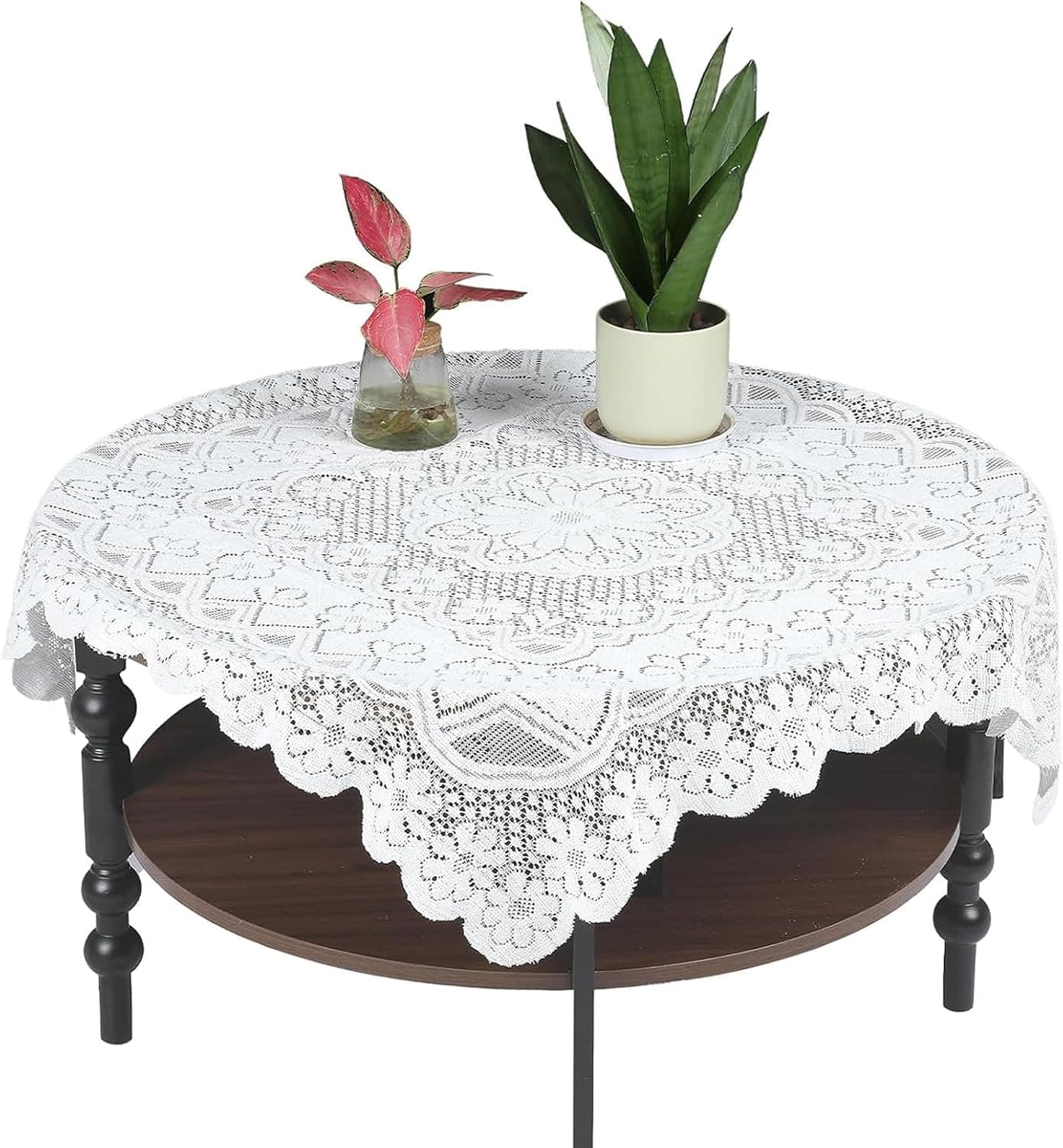 Small Square Tablecloth Lvory Lace Tablecloth Side Table Cover Crochet Tablecloth for Round Coffee Table Topper Furniture 35 X 35 Inch