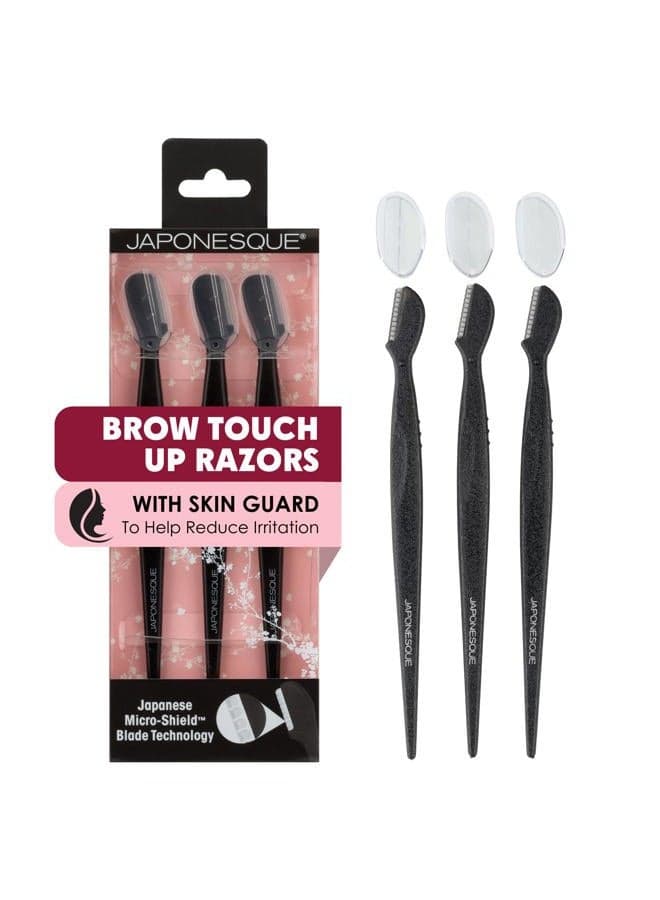 Japonesque Brow Touch Up Razors with Ultra-Sharp Stainless Steel Blades, for Removal of Unwanted Facial Hair and Peach Fuzz, Protective Blade Cover for Safe Storage Included