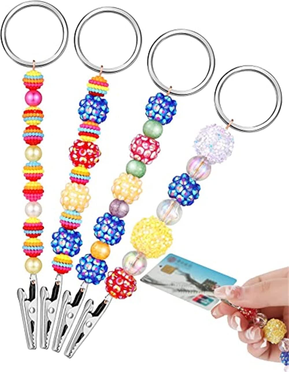 Credit Card Puller, 4 Pieces Debit Bank Card Grabber, Beaded ATM Card Clip Keychain Card Grabber for Long Nails