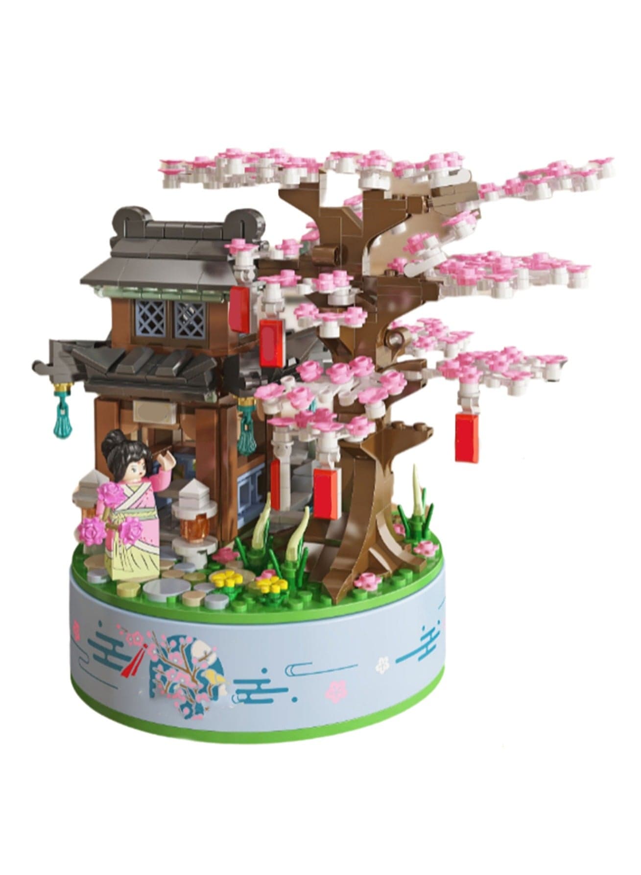 660pcs Cherry Blossom Tree Rotating Music Box Model Set Building Blocks Creative Diy Simulation Collection Building Assembly Toys Children Adult Home Decoration