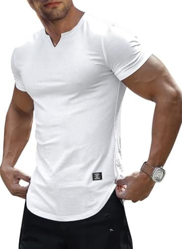 JMIERR Henley Shirts for Men Muscle Slim Tight T Shirt V-Neck Short Sleeve Longline Shirts Gym Workout Hip Hop Tees Shirt,US 50(2XL)