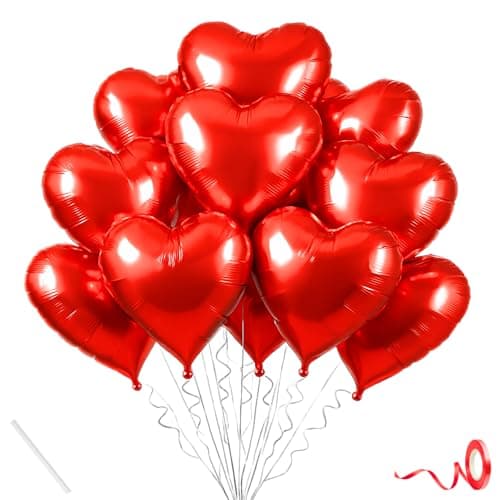 Mystic Toy Store Pack of 10 Heart Balloons for Happy Birthday Decoration Red Kit Baby Boys Girls Kids Men Women Car Boot Living Room Heart Shaped Foil Balloon Set Items