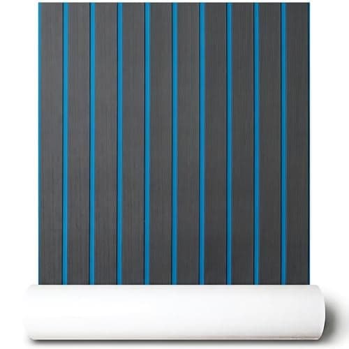 FOCEAN Boat Flooring EVA Foam Boat Decking Self-Adhesive Non-Slip Marine Carpet for Jon Boat Bass Boat Pontoon Boat Motorboat RV Yacht Kayak Surfboard, 94"x 15" Dark Grey with Blue Lines
