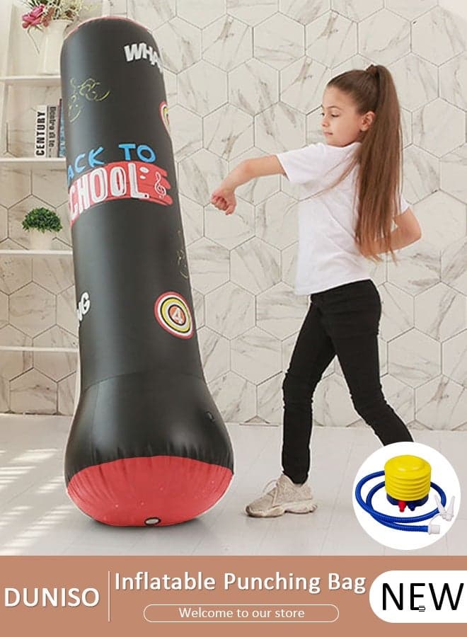 Inflatable Boxing Column, 150cm PVC Kids Punching Bag Fitness Inflatable Boxing Bag for Karate, Taekwondo, Decompression Kick Speed Training Games for Kids and Adults