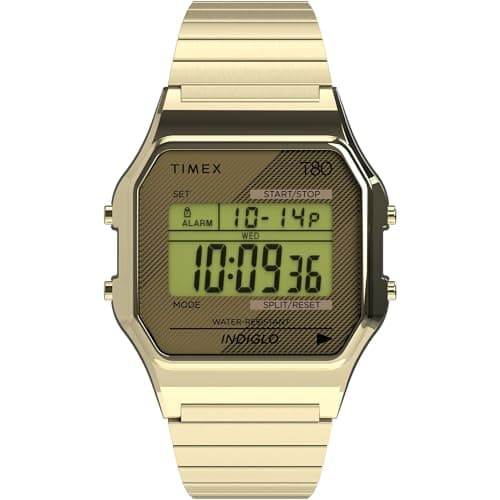Timex T80 34mm Watch – Gold-Tone with Stainless Steel Expansion Band