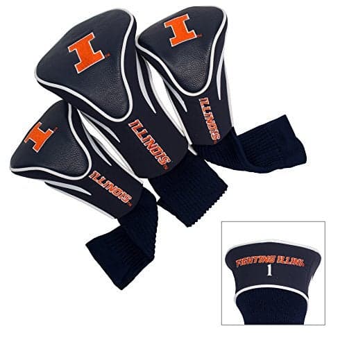 Team Golf NCAA Illinois Fighting Illini Contour Golf Club Headcovers (3 Count) Numbered 1, 3, & X, Fits Oversized Drivers, Utility, Rescue & Fairway Clubs, Velour lined for Extra Club Protection