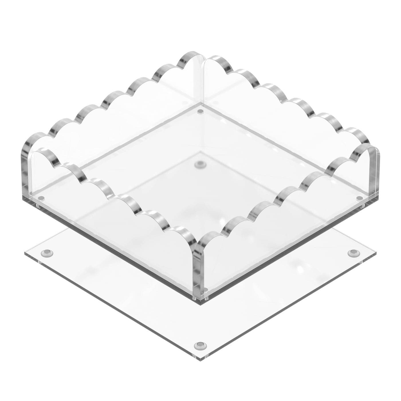 GRAHAM DESIGN 8 x 8 Scalloped Acrylic Tray with Magnetic Mat Clear Photo Display Tray Jewelry Organizer AntiSlip Pads Modern Desk Dcor Gift