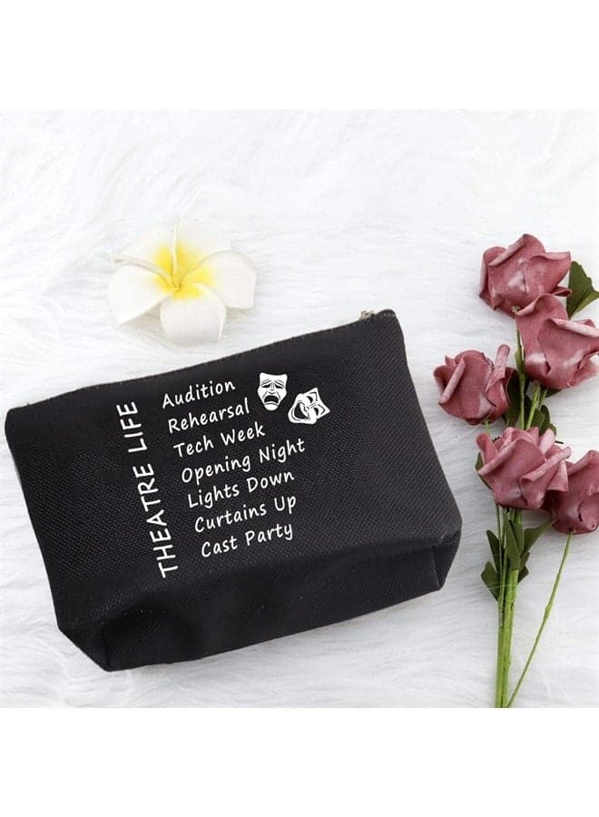 Theatre Life makeup Bag Drama Theater Gifts Comedy Tragedy Mask Theatre Drama Bag Drama Actor Actress Gifts Cosmetic Pouch (black)