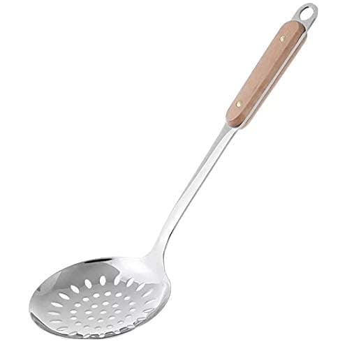 Naidev 1 Piece Kitchen Cooking Stainless Steel Skimmer with Wooden Handle Cooking Tools Gadgets Spatula Set Hook,Slotted Skimmer,Jara (Skimmer, 1)