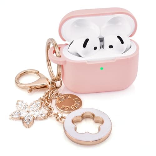 Case Compatible for Apple Airpods 4 - VISOOM Airpods 4 Cases 2024 Cover Women Cute Silicone iPods 4 Earbuds Wireless Accessories Charging Cases Girl Bling Keychain for Airpod iPods 4th Generation