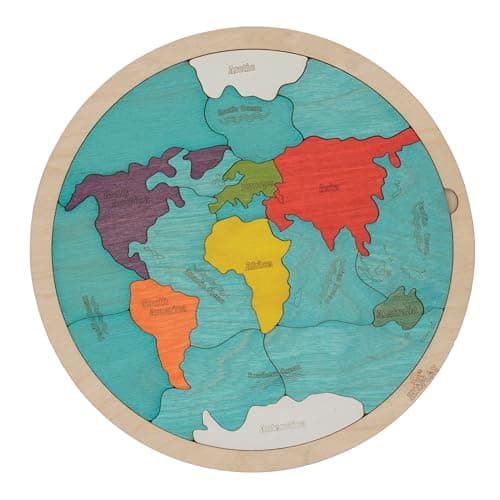 Ekoplay 7 Continents & 5 Oceans Wooden Puzzle for Kids Age 3+ | 21 Piece World Map Jigsaw Puzzle | Montessori Educational Geography Learning Toy for Boys & Girls | STEM Cognitive Puzzle