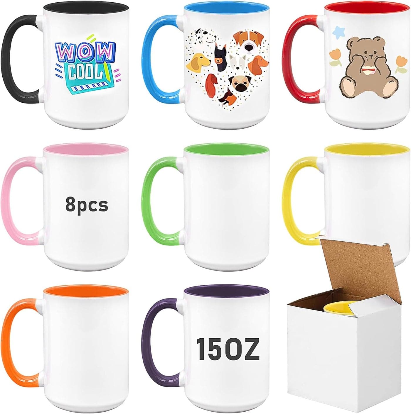 8 Pack Sublimation Mugs Blank15oz Sublimacion Coffee Mugs Ceramic Cups with BoxTazas Para SublimacionBulk Mugs for Milk Tea Latte Hot Cocoa8 Colors