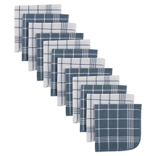 DII Waffle Weave Kitchen Collection100% Cotton, Machine Washable, Fast Drying and Absorbent, Dishcloth Set, 13x13, Blue 12 Piece