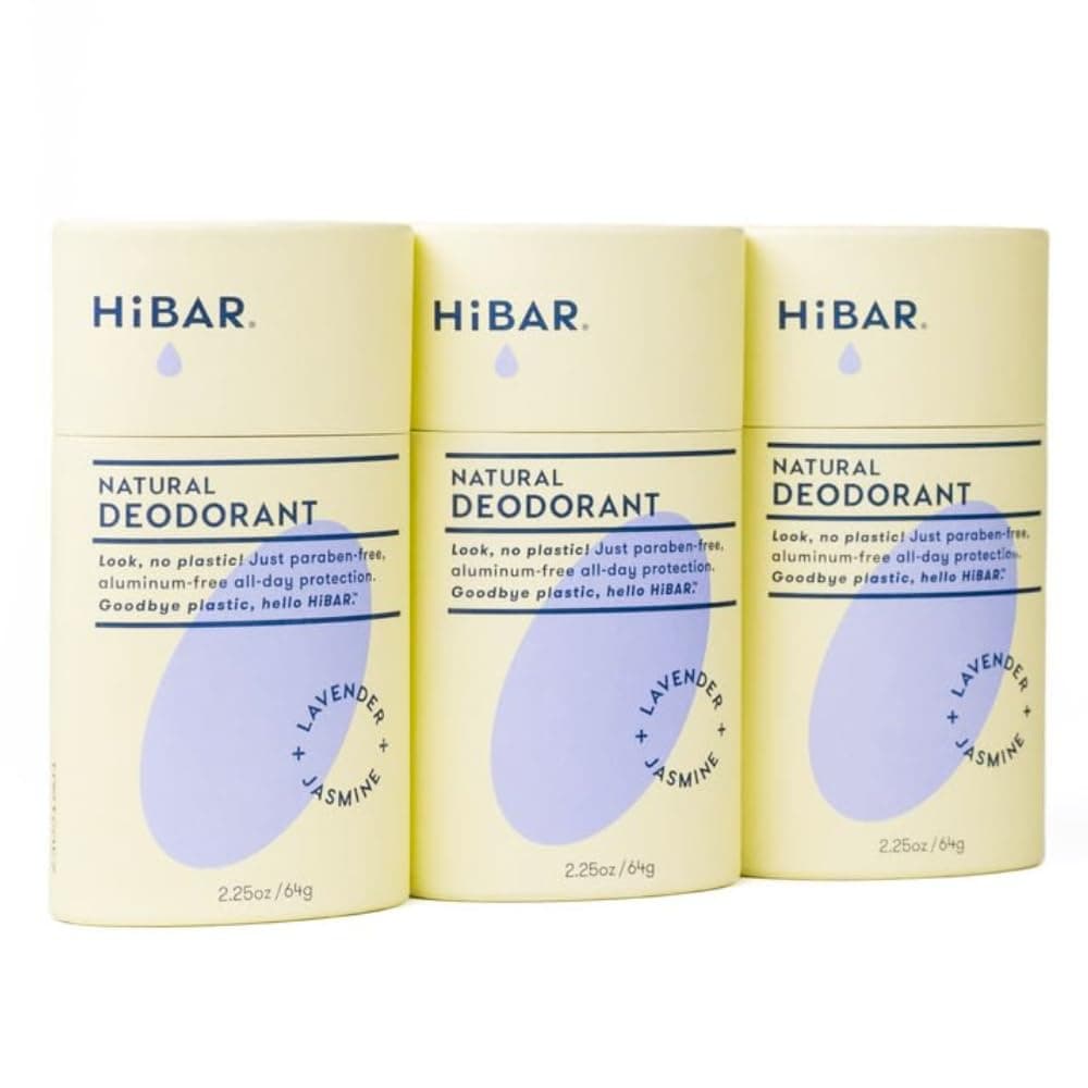 HiBAR - Lavender & Jasmine Plastic Free Deodorant - Natural Deodorant - All-Day Protection - With Sunflower Seed Wax, Rice Bran & Shea Butter - Plastic, Paraben & Aluminum-Free - Vegan - 3 Pack