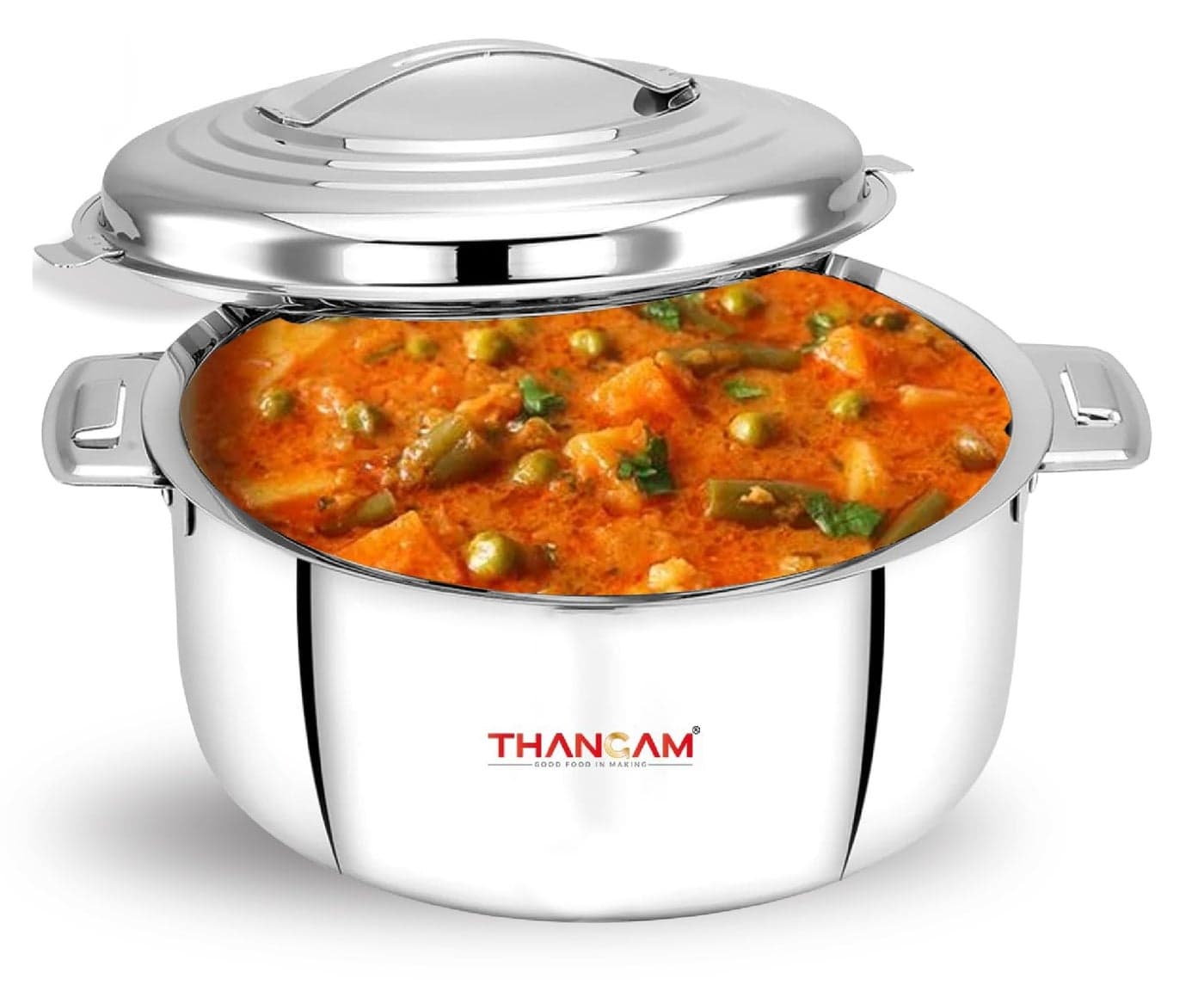 Thangam Stainless Steel Double Walled Casserole 1500ml Hot Pot with Steel Lid Twist Lock for Hot Dishes, Rice, Chapati, Roti, Gravy, Soup Hot Box(1.5 Litre) Silver