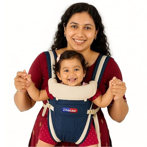 Zmacaw 4-in-1 Baby Carrier Cum Kangaroo Bag | Travel Friendly Baby Holder for Front, Back | Adjustable, Comfy & Safe with Buckle Straps, 6 to 18 Months Baby,Max Weight Up to11Kgs (Blue)