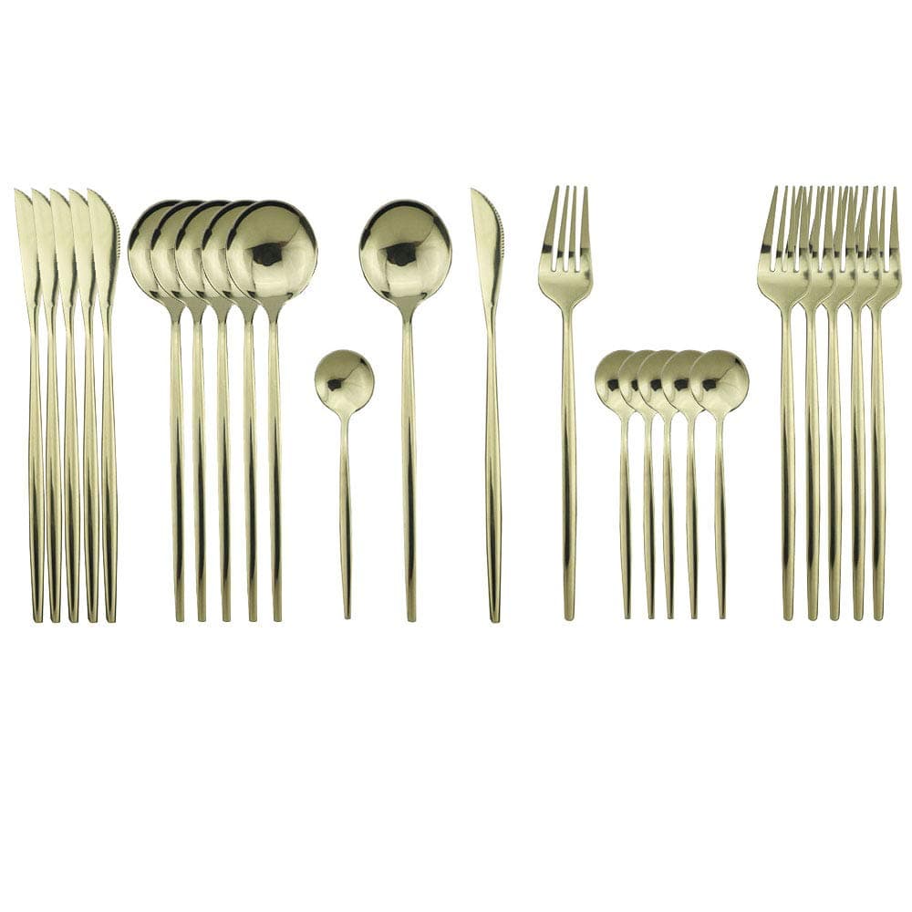 JASHII 24Piece 304 Stainless Steel Flatware Cutlery Set for 6 Champagne Silverware Set Mirror Finish Ideal for Home Wedding Festival Party Dishwasher Safe Champagne gold