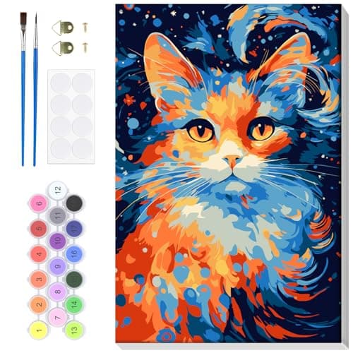Bowetile Cat Paint by Numbers for Adults Beginners Framed Easy Adults PaintbyNumber Kits DIY Adult Paint by Number Kits on Canvas Animals Acrylic Number Painting for Home Decor 8x12in