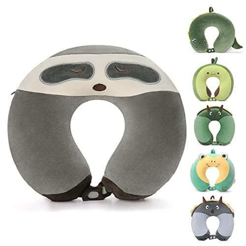 Niuniu Daddy Travel Neck Pillow Pure Memory Foam Cervical Support Pillow for Sleeping on Airplane Car Train for Long Trips Sloth Design for Kids Age 8 Teens Adults Boys Girls