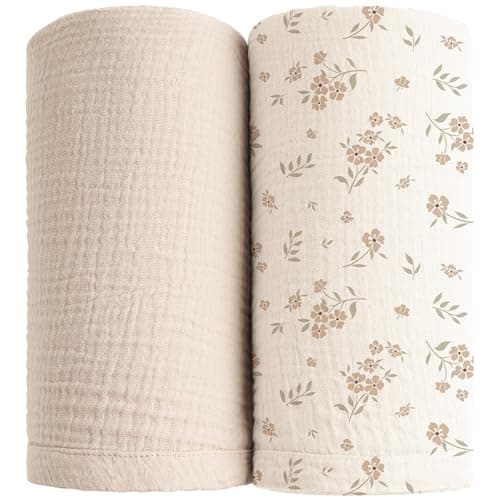 Konssy Muslin Swaddle Blankets for Boys Girls 2 Pack Receiving Baby Blanket Large 47 x 47 inches Soft Breathable Swaddling Wrap for Unisex Newborn BlossomCream
