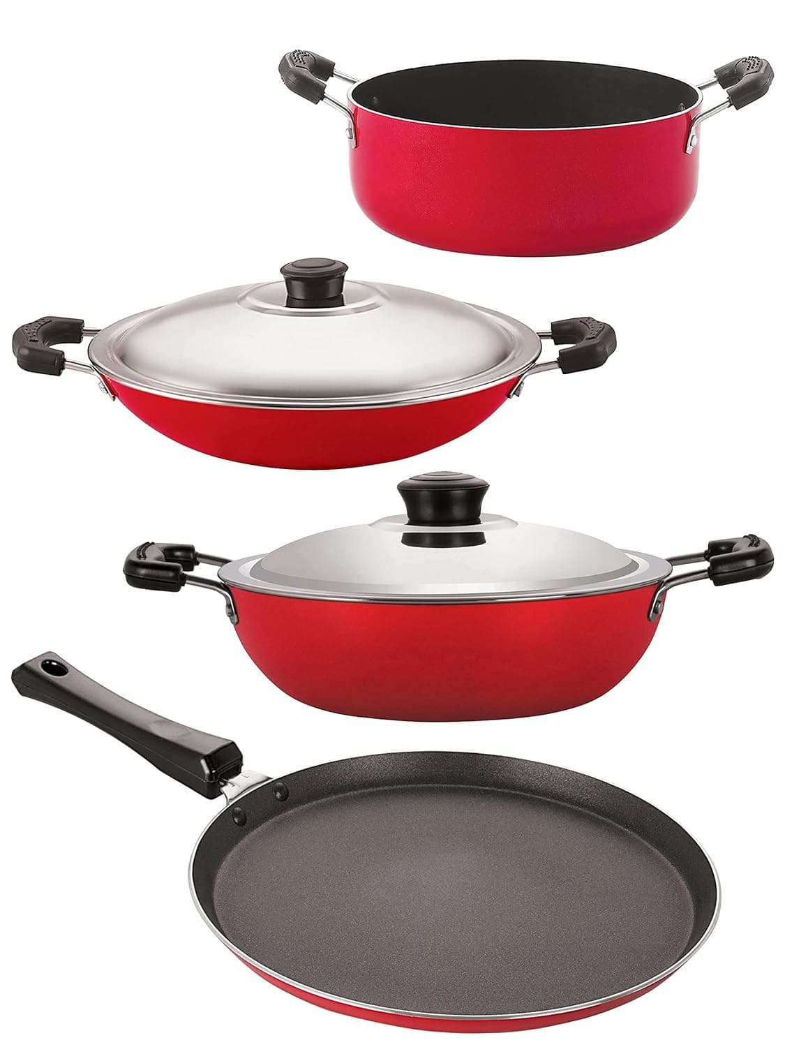 Nirlon NonStick Aluminium Heat Resistance Cookware Set of 4 Pieces with Bakelite Handle FT12_DKDM_AC_CS24