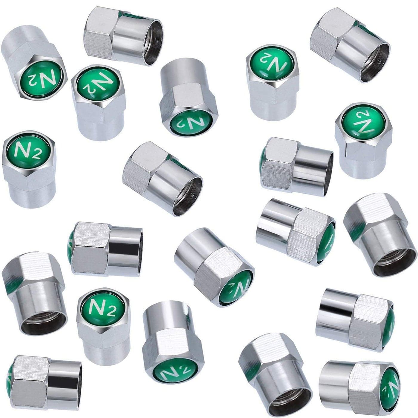 Tatuo 20 Pieces Metal Brass Tire Valve Stem Caps Dustproof Valve Covers for Auto Cars Tire Valves N2 Nitrogen Sign Logo on The Top