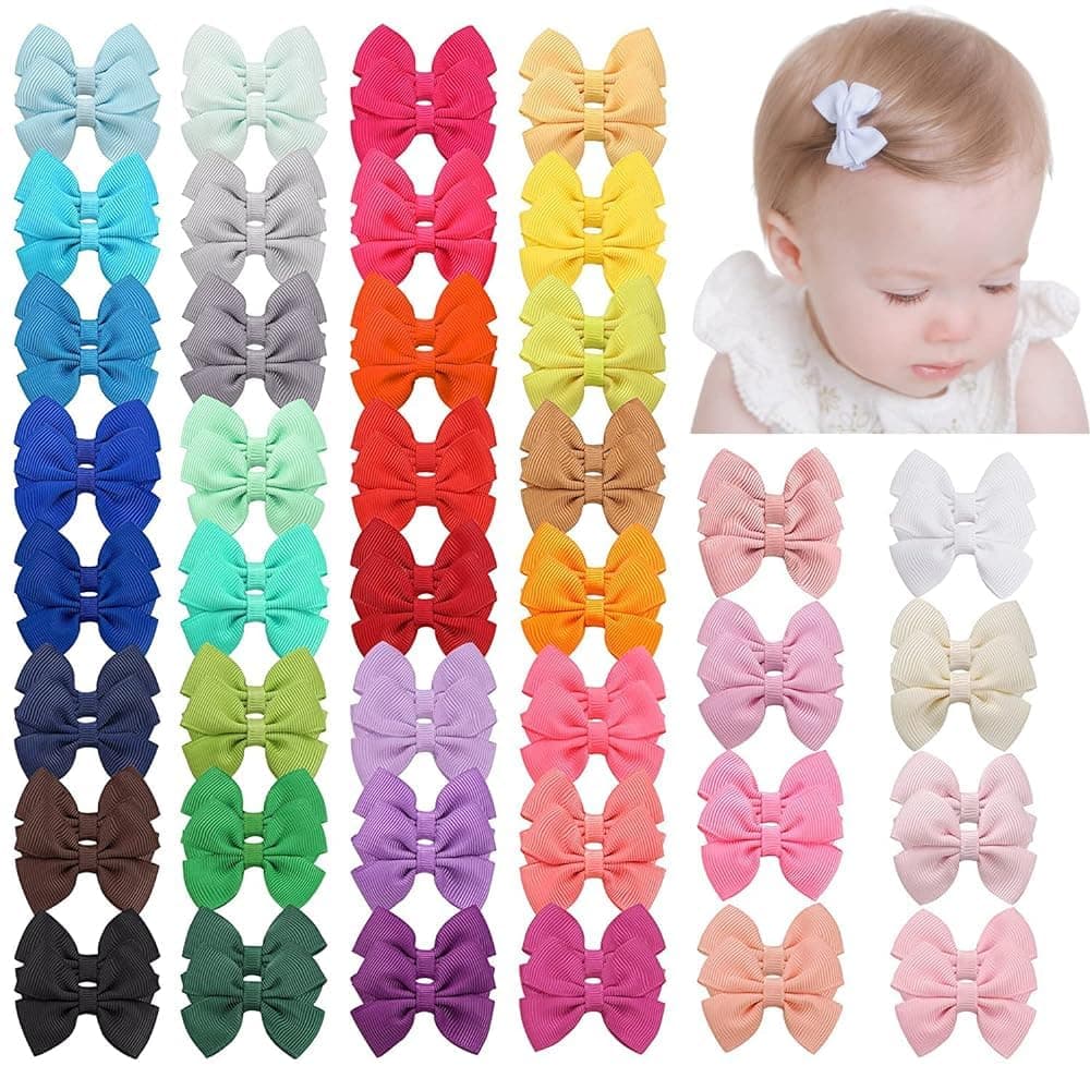 80Pcs Hair bow Clips 2Inch Mini Hair Clips for Baby Fine Hair Grosgrain Ribbon Bows Metal Alligator Clips Nonslip Baby Hair Clips for Baby Girls Infants Toddlers 40 Colors in Pairs