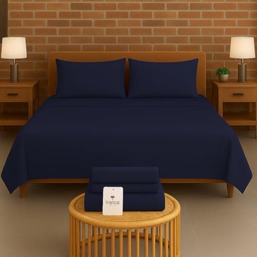 Trance Home Linen 300 TC Bamboo Flat Queen Size Bedsheet | Soft, Breathable & Eco-Friendly Bedsheet with 2 Pillow Cover - (86 x 104 inch, Mediterranean Blue)