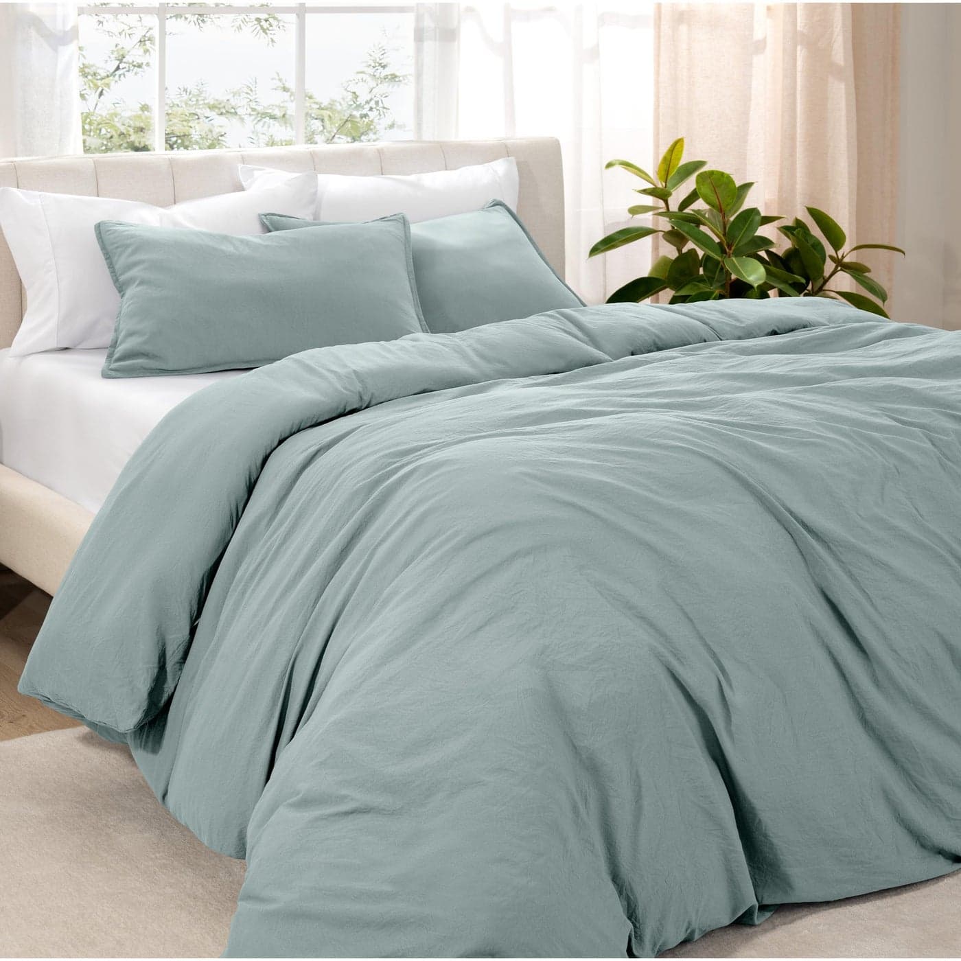 Bare Home Microfiber Duvet Cover Set Ultra Soft Washed Microfiber Full Size LinenLike Look Easy Care Breathable Fabric Our Softest Duvet Cover Set Full Sea Spray