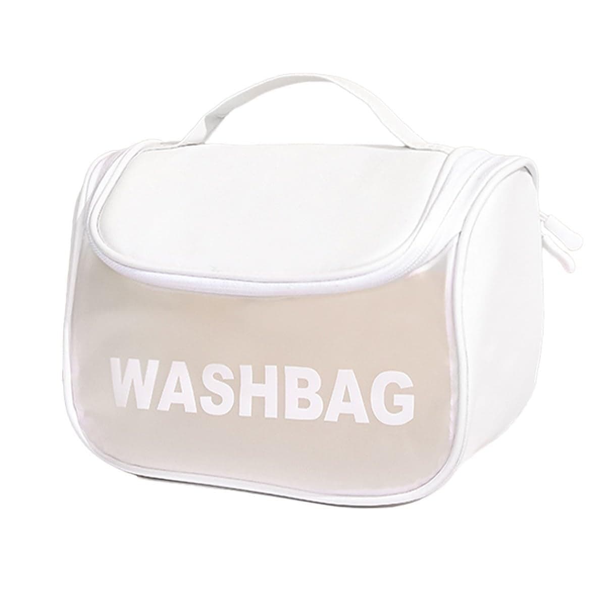 wolpin PVC White Makeup Pouch Pu Toiletry Bag For Women Large Cosmetic Kit Storage Organizer Travel Vanity Grooming Make Up Washbag, 13 cm