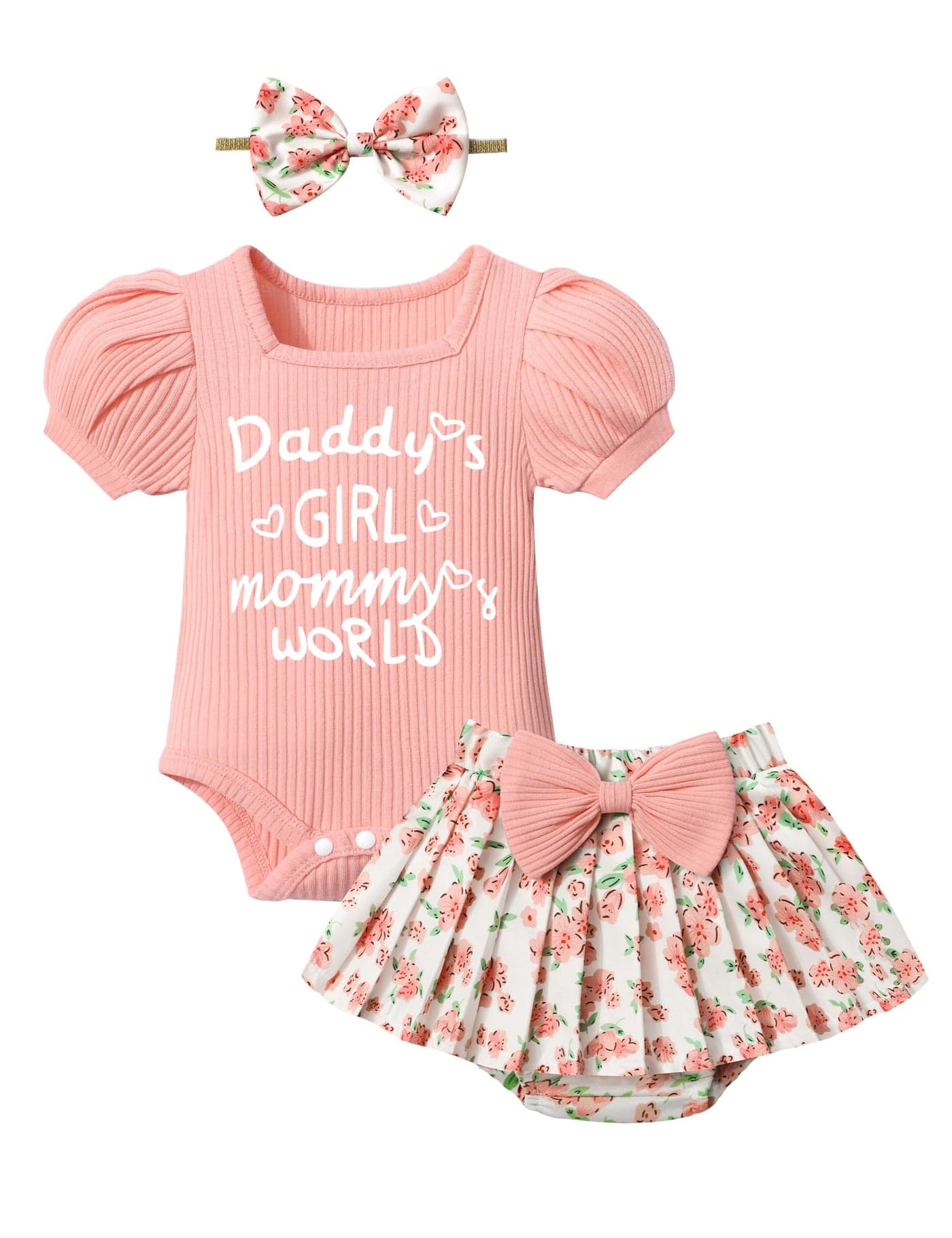 KANGKANG Baby Girl Outfits 3-6 Month Girl Clothes Pink Short-sleeve Romper + Floral Pleated Skirts Shorts Cute Baby Girl Clothes 3-6 Months Spring Summer Outfit