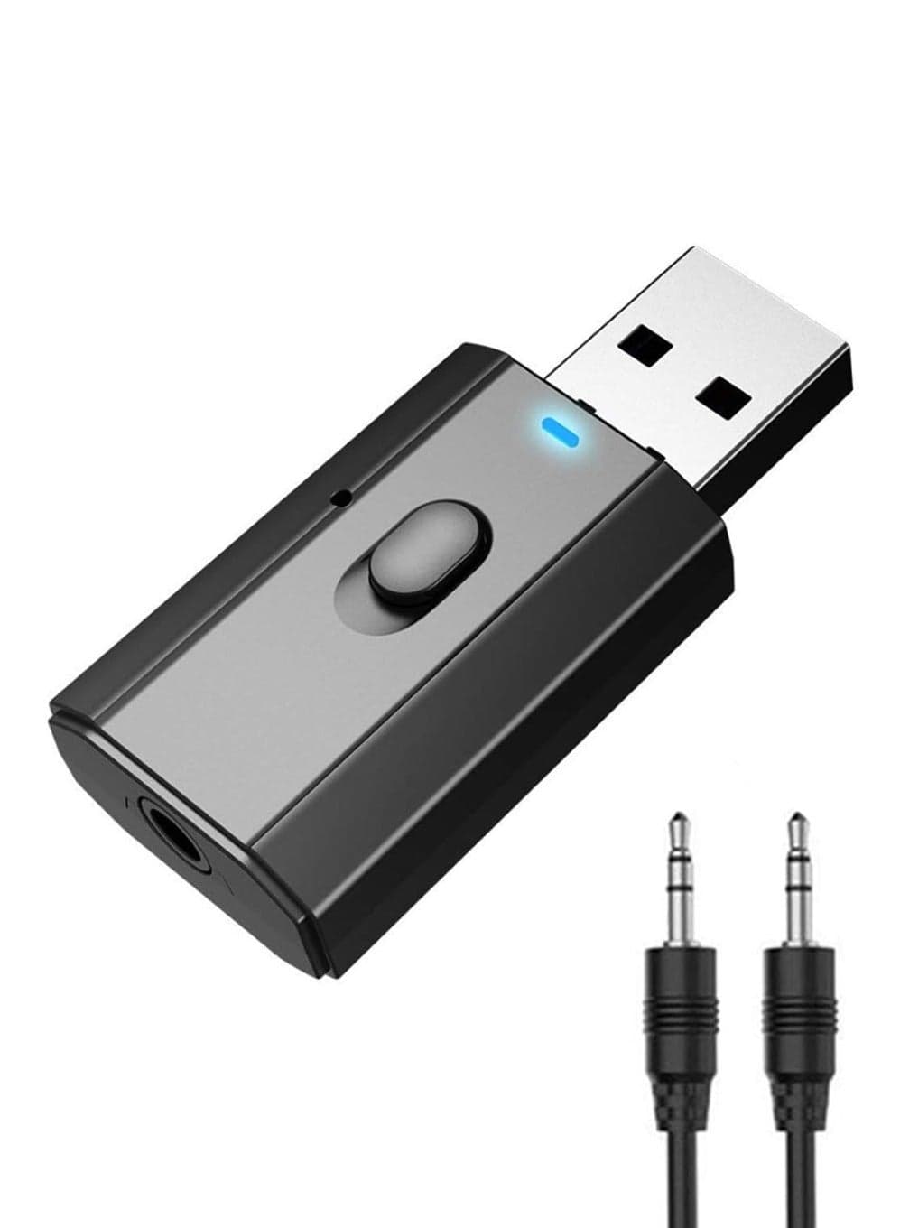 Bluetooth 5.0 Car Adapter, Mini Stereo Transmitter Receiver Wireless 3.5mm Aux Jack Adapter Hands-Free Car Kit Built-in Mic for Car, Home Stereo, Headphones, PC,TV and More