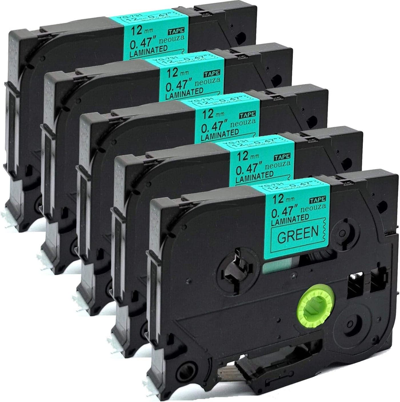 NEOUZA 5PK Compatible with Brother PTouch Laminated Tze Tz Label Tape Cartridge 12mmx8m TZe731 Black on Green