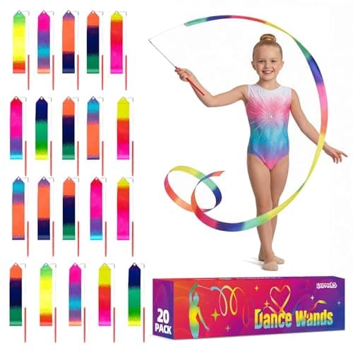 HAPMARS 20 Pack Ribbon Dancing Wands for Kids Rainbow Dance Ribbon StreamersPrincess Party Favors Supplies DecorationsGirls Artistic Gymnastics Twirling Ribbon StickGymnastics Goodie Bag Stuffers