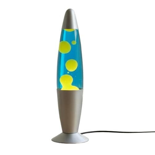 KARP 13 Inch (Rocket Shap) Lava Lamp | Blue Water & Yellow Lava Motion | Metal & Glasss | 220-240V 50Hz | SES R39 E14 20W Bulb Included | Plug-in with ON/Off Switch | Ideal Decor & Gift