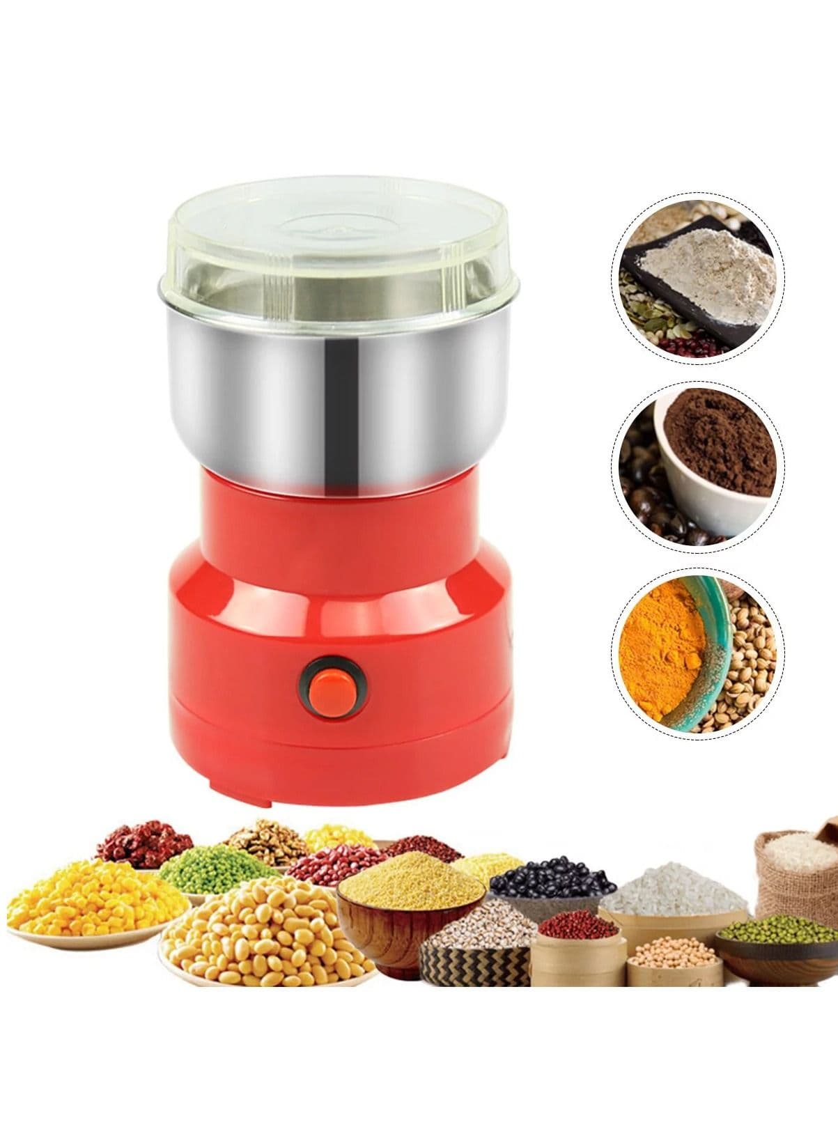 Electric Coffee Grinder Kitchen Cereal Nuts Beans Spices Grains Machine Mini Electric Food Chopper Processor Mixer Blender Red