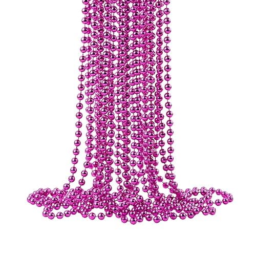 ZZYFGH 12 Pcs Hot Pink Beads Necklace 33 7mm Breast Cancer Bead Necklaces Mardi Gras Beads Necklace Breast Cancer Awareness Accessories Bead Necklaces Bulk for Wedding Birthday Gender Reveal Supplies Decor