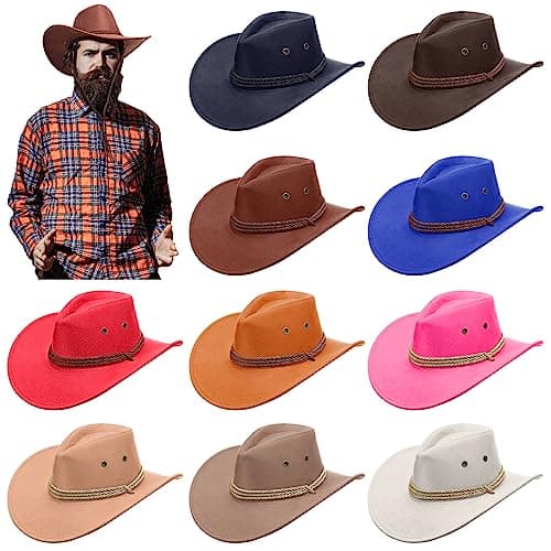 Hercicy 10 Pcs Wide Brimmed Felt Hats - Cowboy Hats for Men, Women, Adult Costume, Halloween, Cosplay, 10 Colors