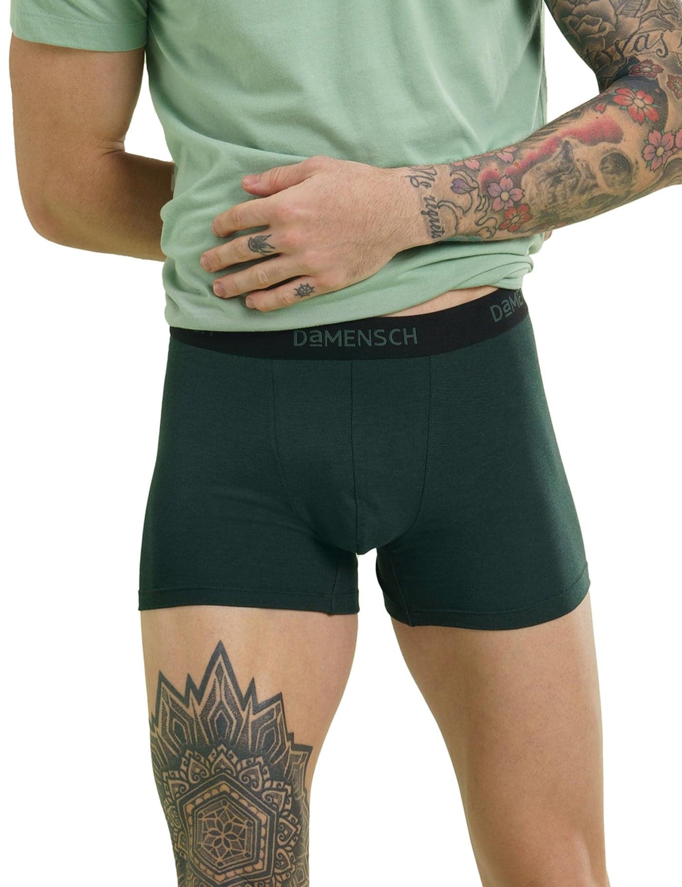DAMENSCH Mens Premium Cotton Solid Trunks ReFRSH Single of Peppermint Powered-Pack of 1-Pine Green-X-Large