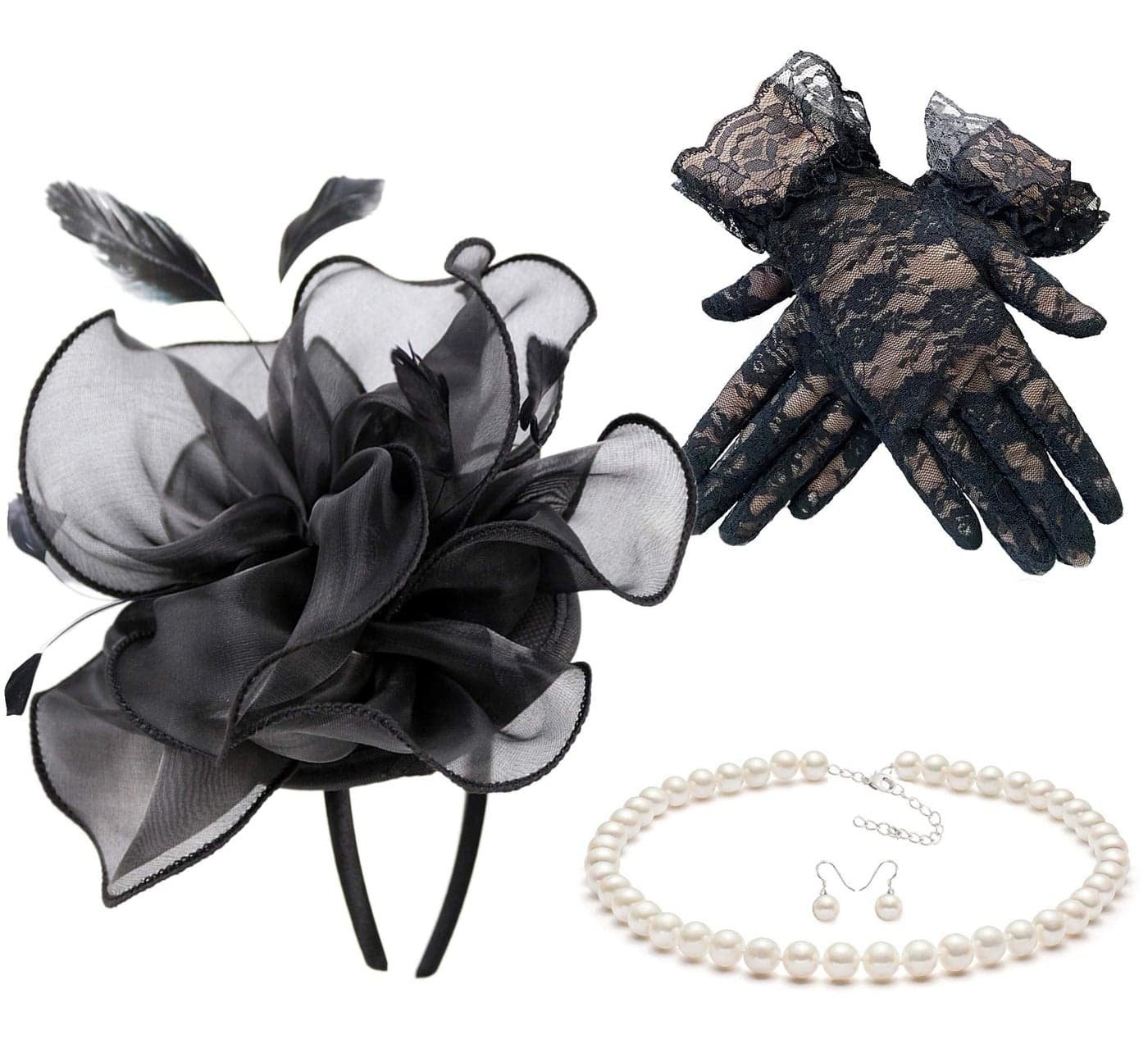 Gionforsy Fascinator Veil Fascinator Derby Pillbox Headband Set for Wedding Tea Party (US, Alpha, One Size, One Size, Black)