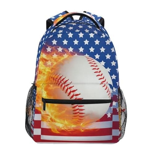 ZOEO Blue Baseball Bookbags Chic 3th 4th 5th Grade School Backpacks Travel Laptop Daypack Bag Purse for Girls Boys Teens