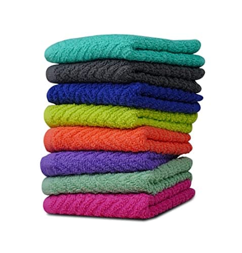 ZUPERIA Zigzag Multicolor Wash Cloths 8 Pack 12 x 12 Highly Absorbent Soft Washcloths for Face Gym Towels Hotel Spa Quality Reusable Multipurpose Wash Cloth Towels