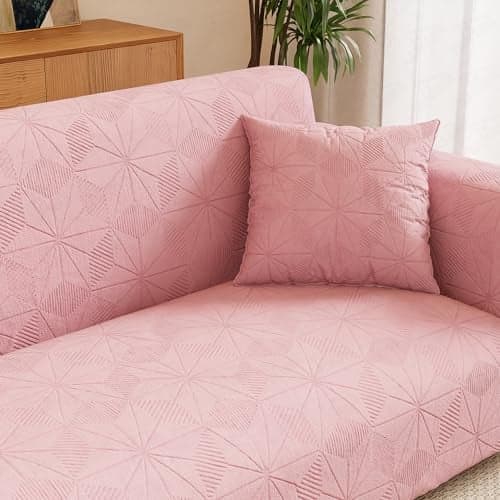 Lukzer 3 Seater Pastel Pink Starlight Sofa Cover | 240 GSM Universal Stretch Fit Jacquard Fabric Couch Protector | Fully Covered Anti Slip & Washable Sofa Cover | (180-230cm/SC-144-03)