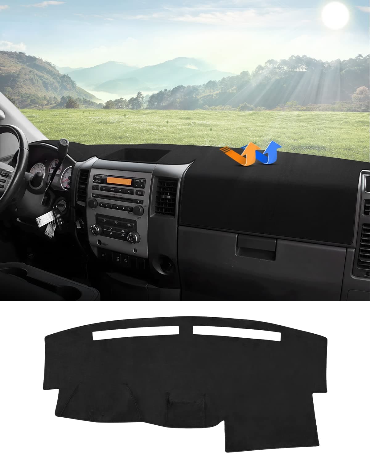 Autorder Dashboard Cover Mat for 2004-2012 Nissan Titan Accessories Dash Cover Flannel Dash Mat Sunshade Glare UV Rays Protector (Without Cutout for Navi/Sensor)