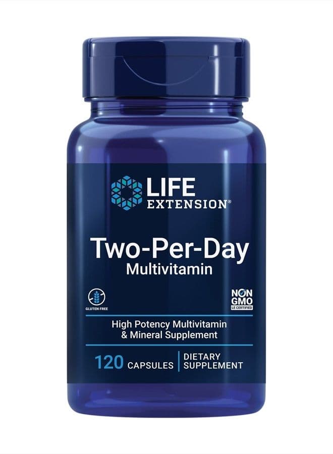 Two-Per-Day Multivitamin, vitamins B, C, D, zinc, packed with over 25 vitamins, minerals & extracts, two-month supply, non-GMO, gluten-free, 120 capsules