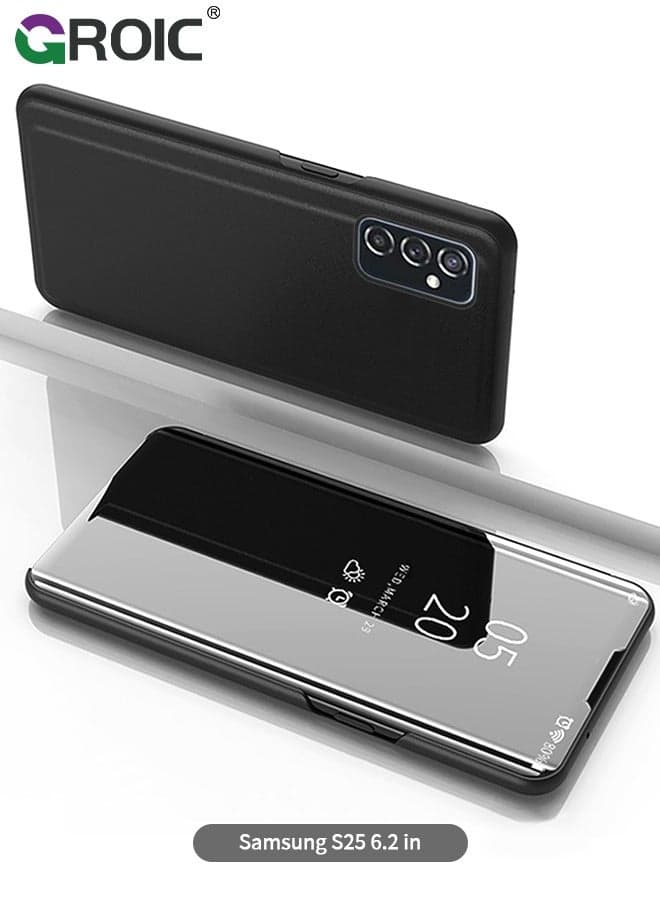Case for Samsung Galaxy S25 5G, Mirror Case Ultra Slim Lightweight Flip Cover with Stand Anti-drop Protection Cover for Samsung Galaxy S25, Black