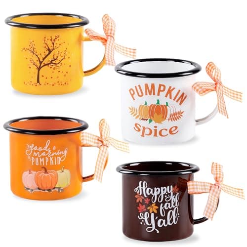 Quera 4 Pcs Fall Thanksgiving Mini Coffee Mug, Pumpkin Mini Coffee Cups for Tiered Tray Decor Autumn Centerpieces, Farmhouse Kitchen Coffee Bar PartyDecorations, Birthday Gift, 240ml