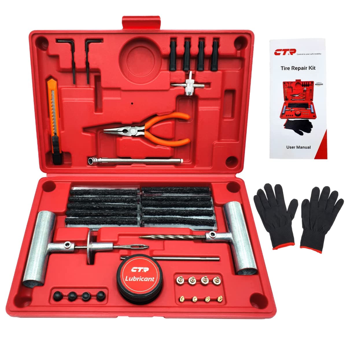 CTR Heavy Duty Tire Plug Kit 68pcs AllinOne Universal Tire Repair Kit with Plugs Professional Tools for Tubeless Tyre Flats for Cars Truck RV SUV ATV Motorcycle Tractor Trailer GE0001