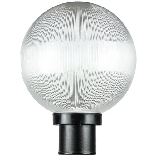 Sunlite 47246 10" Post Mount Globe Light Fixture, 1 Medium Base (E26) Socket (60W Max. A19 Bulb Not Included), UV Resistant Materials, ETL Listed for Wet Location Use, Prismatic Globe with Black Base